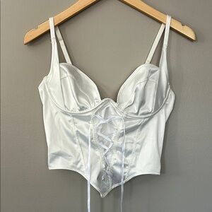 NWT My Boo Satin Corset Underwire Lace Up Size M Off-White/Cream